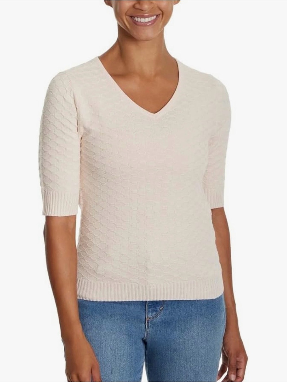 Ella Moss Light Pink Textured V-Neck Sweater